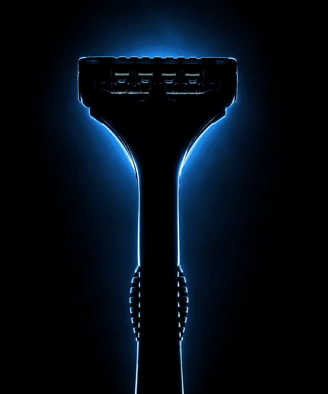 TEZAR razor outlined in blue light
