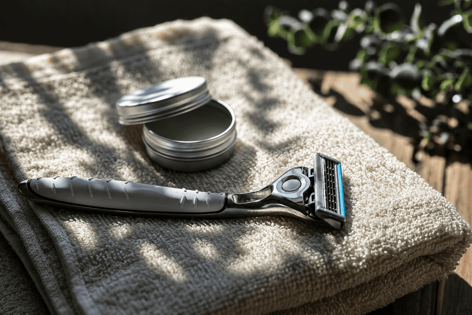 TEZAR razor resting on a towel